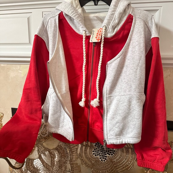 Free People Gray and Red double zip up Hoodie🌺 - Picture 10 of 10